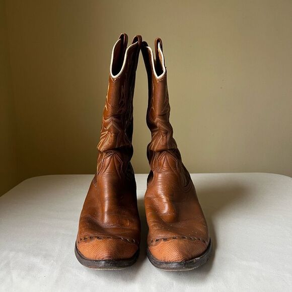 Vintage Nocona Cowboy Boots‎ Men's 8.5 D Brown Leather Lizard Wingtip Western - Picture 9 of 10